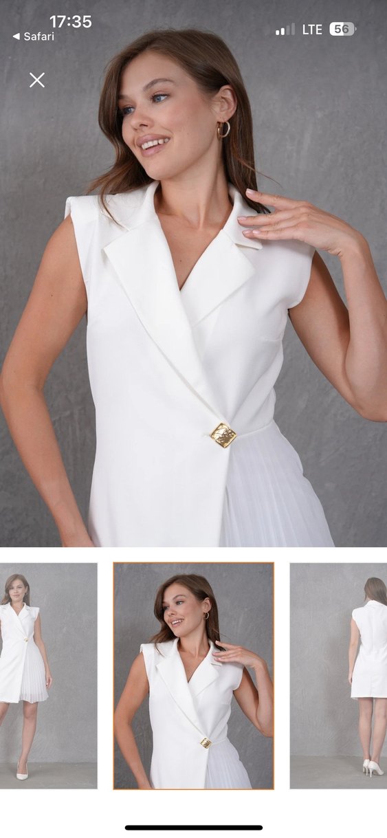 V Yaka Piliseli kırık siyah Beyaz Elbise - Görsel 4