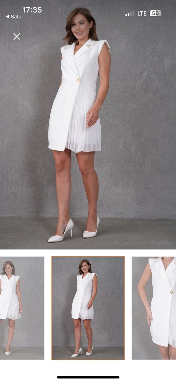 V Yaka Piliseli kırık siyah Beyaz Elbise - Görsel 2