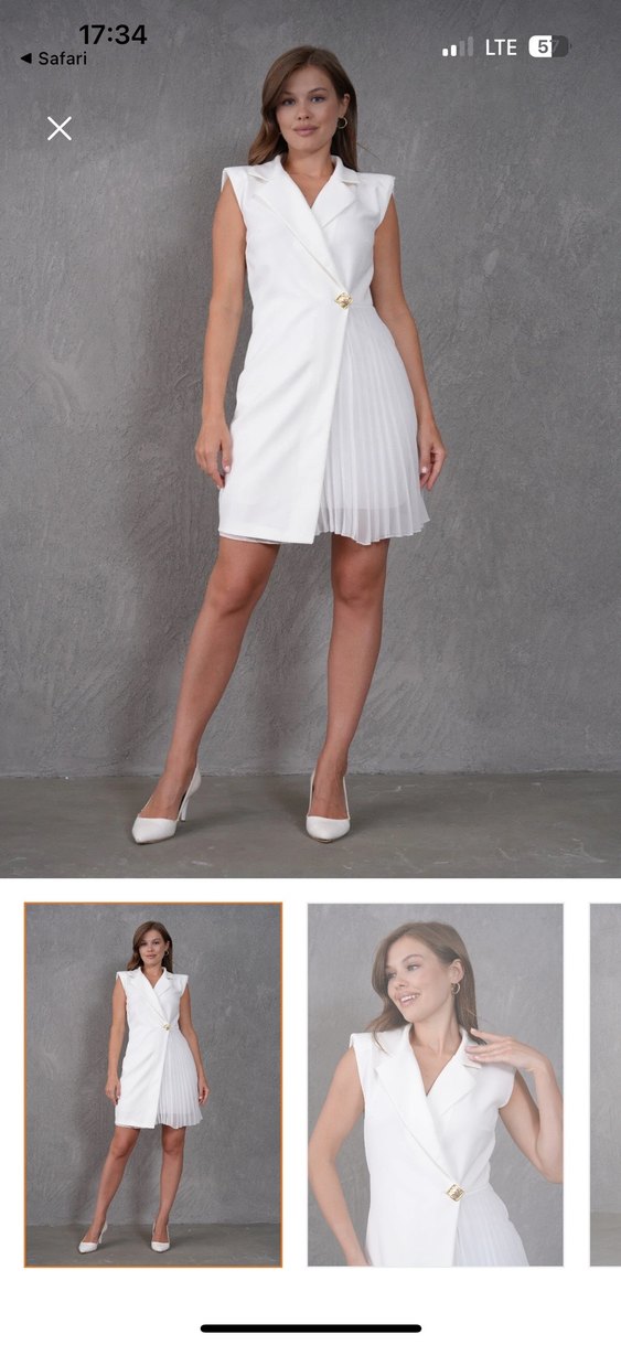 V Yaka Piliseli kırık siyah Beyaz Elbise - Görsel 5