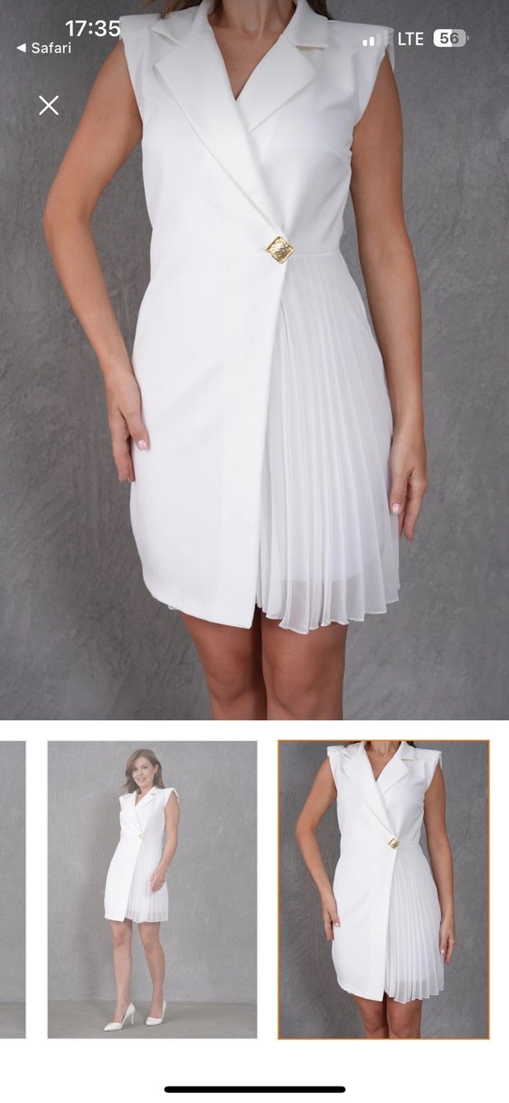 V Yaka Piliseli kırık siyah Beyaz Elbise - Görsel 3