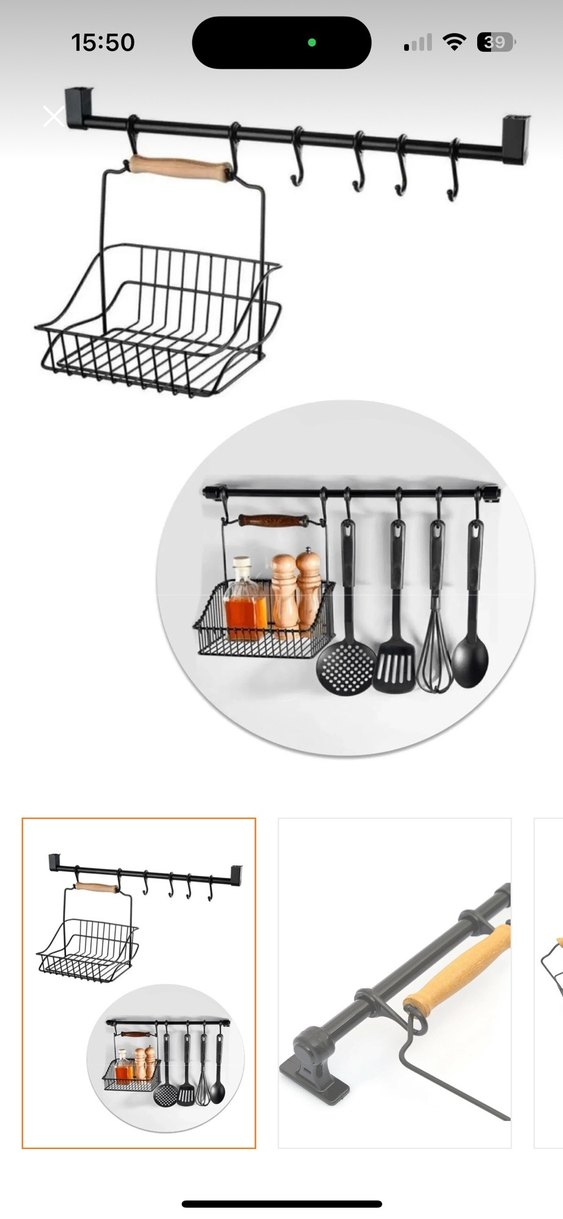 Siyah Metal Mutfak Rafı ve Askılık - Görsel 2