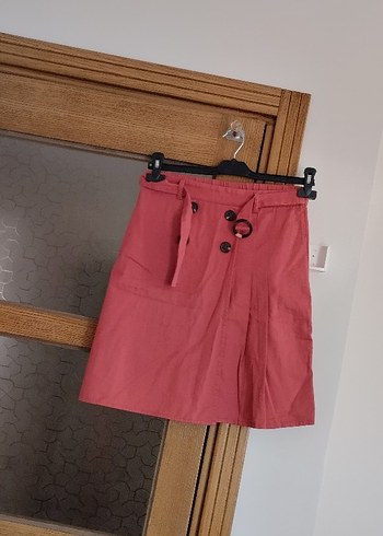 Kiremit Bel Detaylı Mini Etek