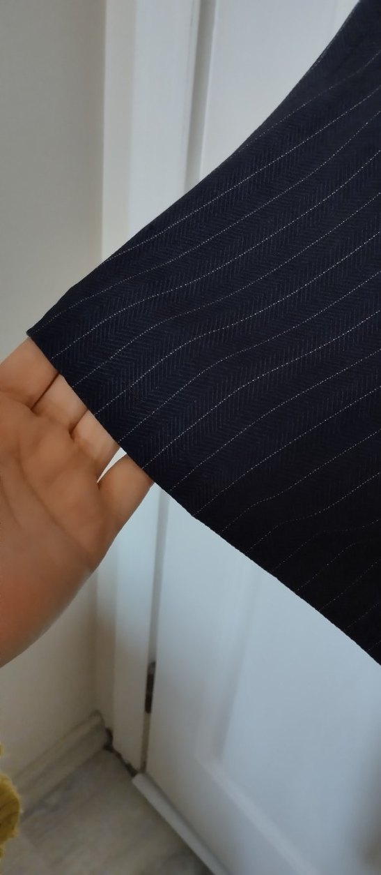 Kadın lacivert Çizgili Piliseli Kumaş Pantolon - Görsel 5