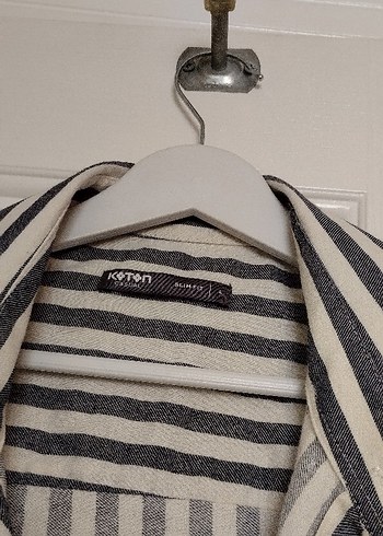 Gri Çizgili Uzun Kollu Keten Erkek Gömlek - Görsel 5