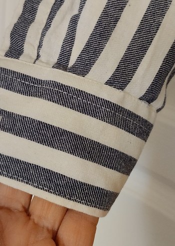 Gri Çizgili Uzun Kollu Keten Erkek Gömlek - Görsel 6