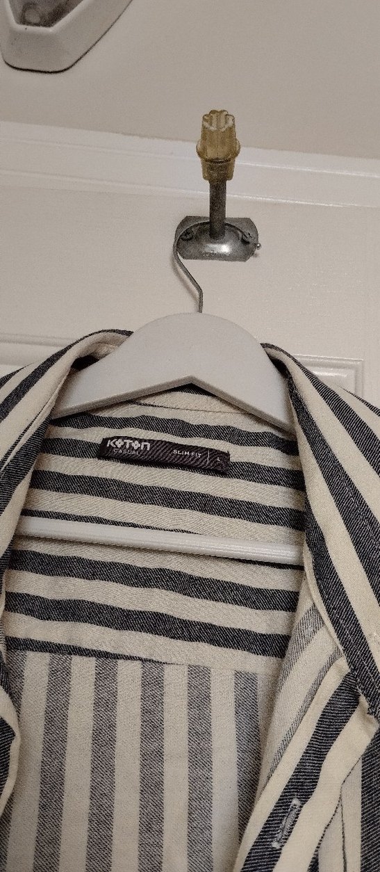 Gri Çizgili Uzun Kollu Keten Erkek Gömlek - Görsel 5