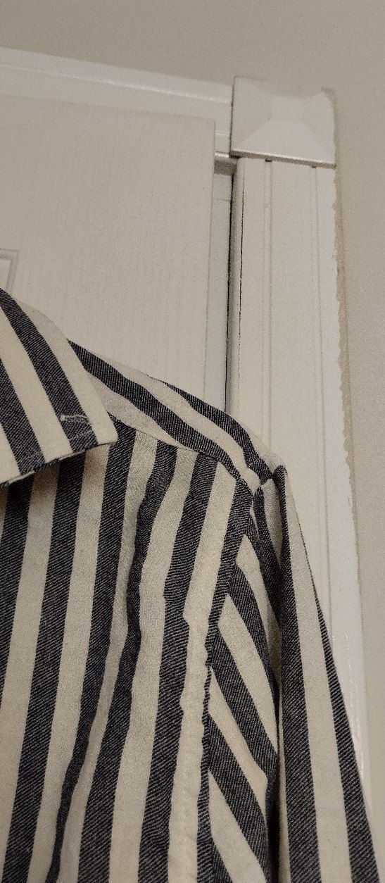 Gri Çizgili Uzun Kollu Keten Erkek Gömlek - Görsel 4