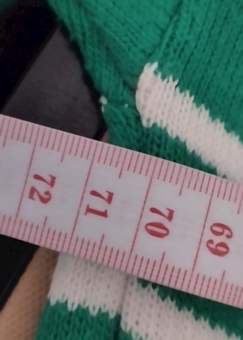 Yeşil Çizgili V Yaka Örgü Kadın Kazak - Görsel 5