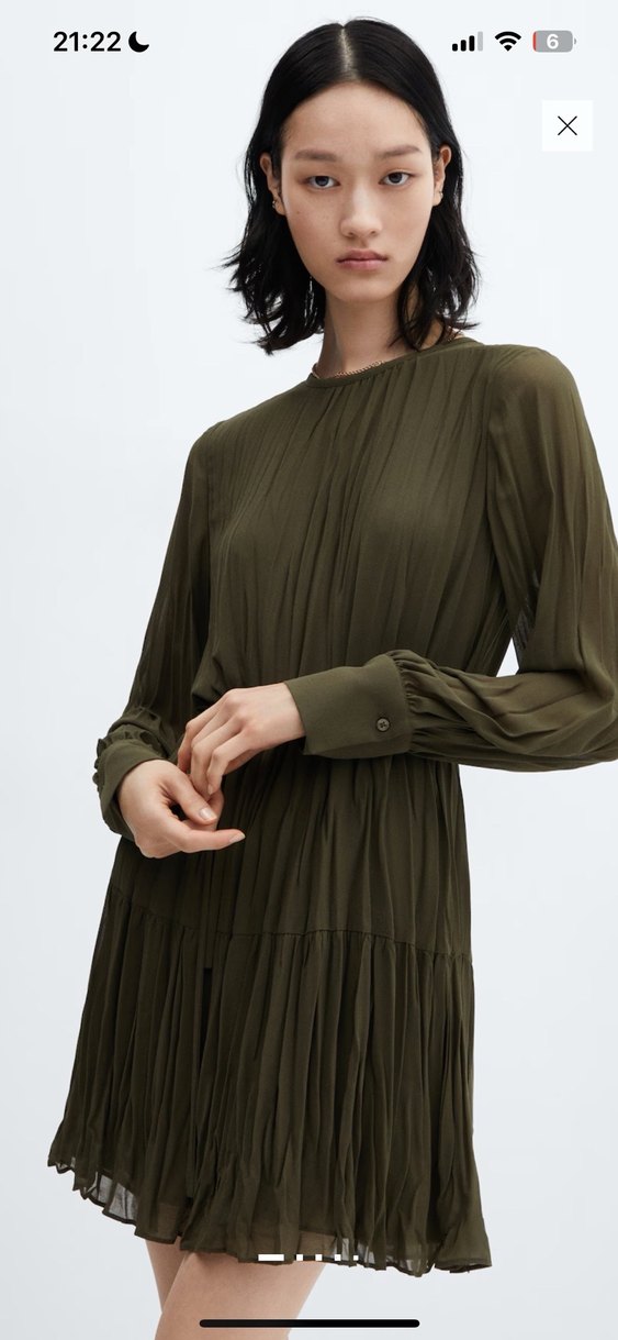 Kadın MANGO Haki Pilili Uzun Kollu Triko Elbise - Görsel 3