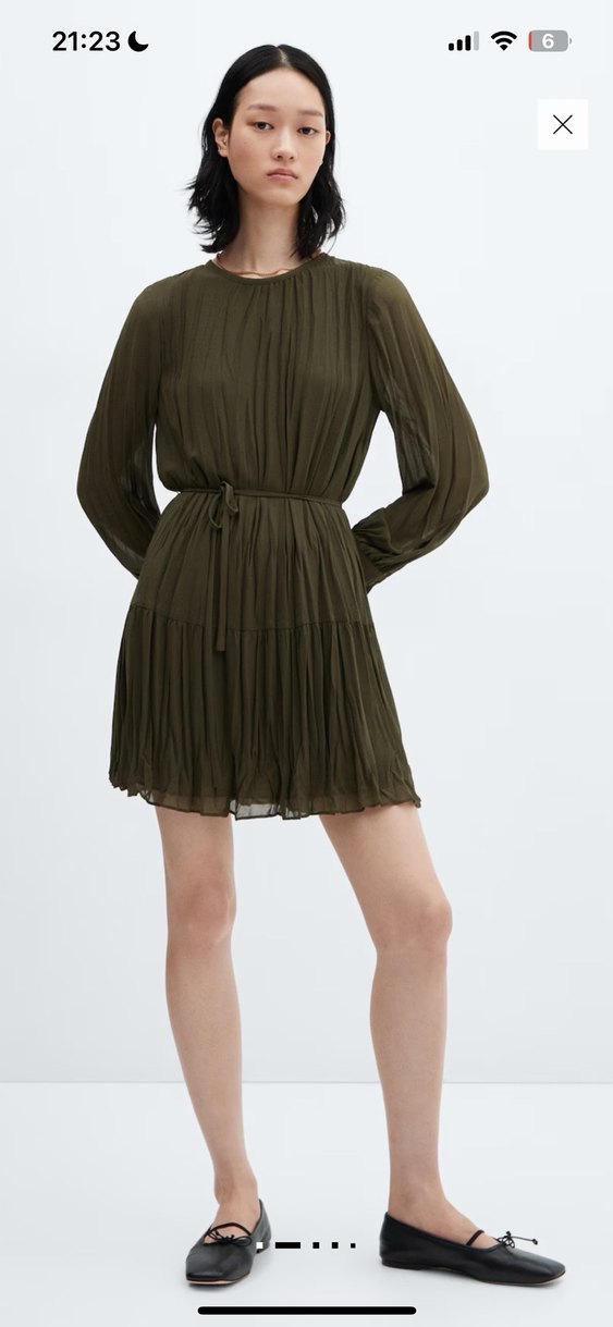 Kadın MANGO Haki Pilili Uzun Kollu Triko Elbise - Görsel 2