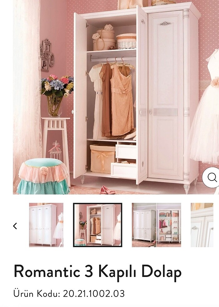 Çilek Mobilya Romantic 3 Kapaklı Dolap Gardırop - Görsel 4