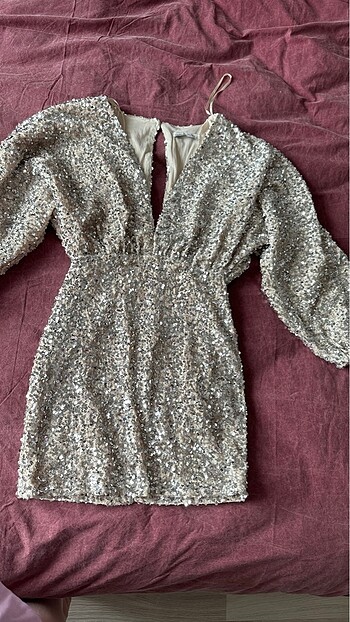 Pull and Bear Pull payetli kadife mini elbise