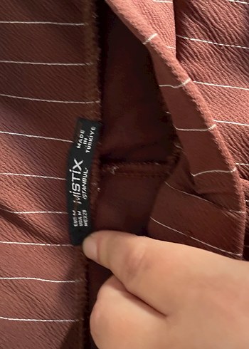 Diğer Kadın Kahverengi Çizgili Pilili Kumaş Pantolon