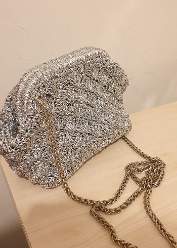 Mango gümüş silver örgü portföy çanta