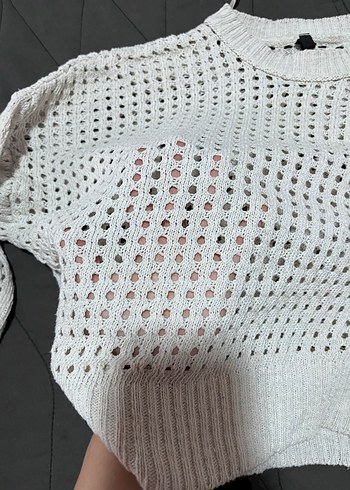 Beyaz Örgü Kadın Kazak - Görsel 2