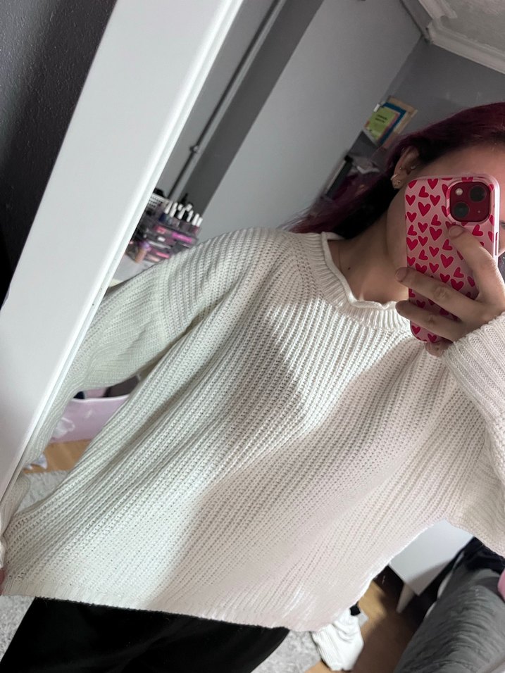 Kadın Beyaz Yumuşak Triko Yüksek Yakalı Kazak - Görsel 2