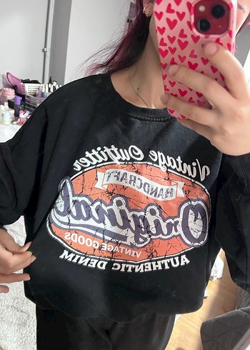 Siyah Baskılı Salaş Kadın Sweatshirt - Görsel 2