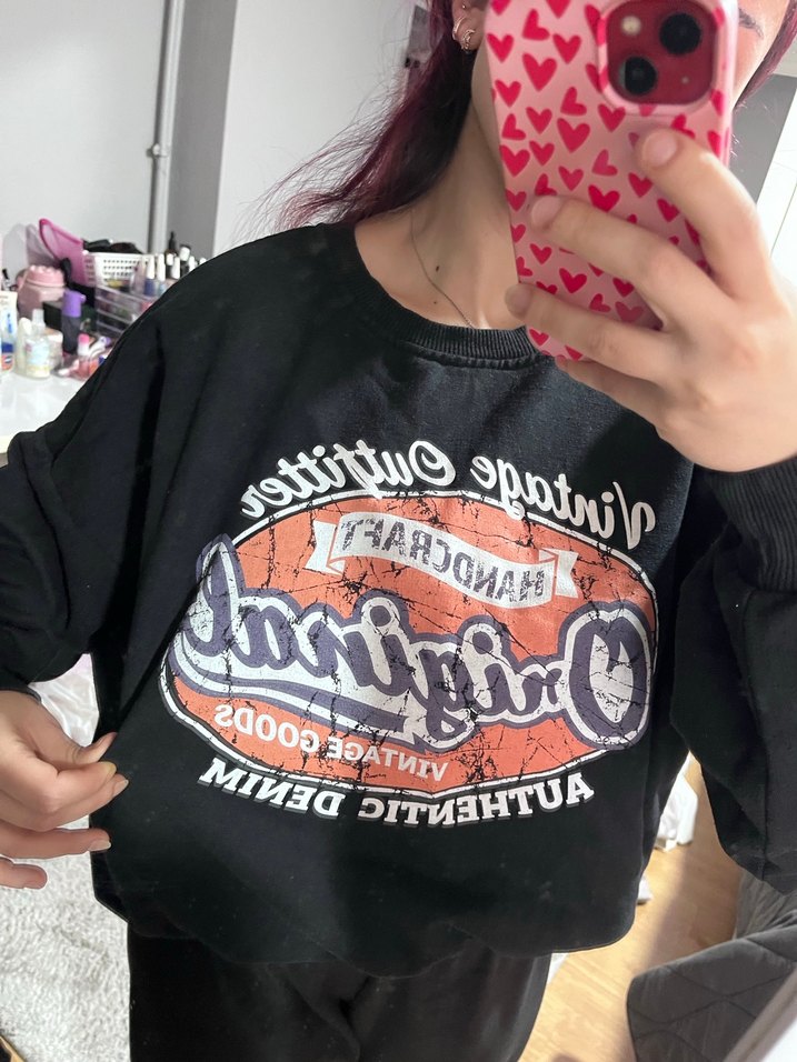 Siyah Baskılı Salaş Kadın Sweatshirt - Görsel 2