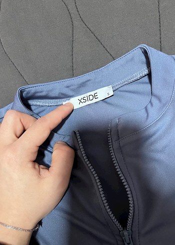 Gri Kadın Uzun Kollu V Yaka spor bluz - Görsel 3