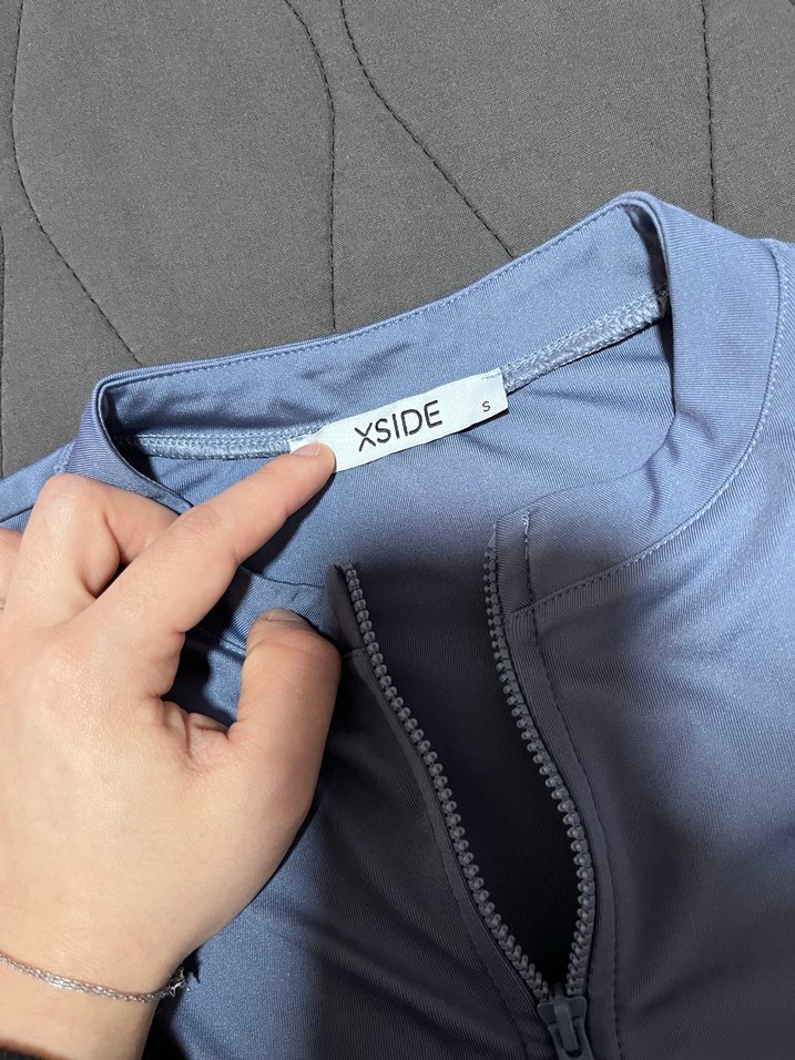 Gri Kadın Uzun Kollu V Yaka spor bluz - Görsel 3