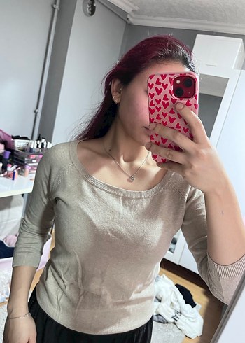 Bej Kadın Triko Uzun Kollu Kazak - Görsel 2