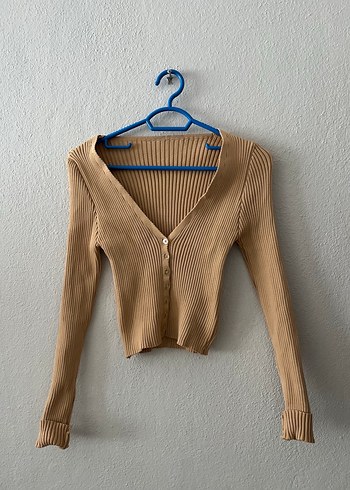 Bej İnce Triko V Yaka Kadın Hırka - Görsel 2