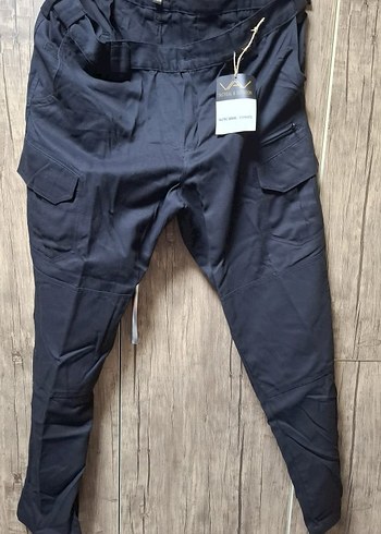 Siyah Erkek Street Wear Fermuarlı kargo cepli Pantolon - Görsel 2