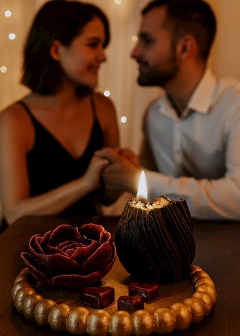 Bordo Gül ve Kalp Detaylı Mumluk Afrodizyak Kokulu - Görsel 2