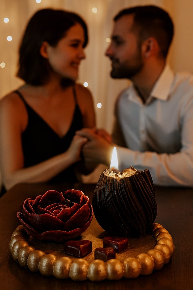 Bordo Gül ve Kalp Detaylı Mumluk Afrodizyak Kokulu - Görsel 2