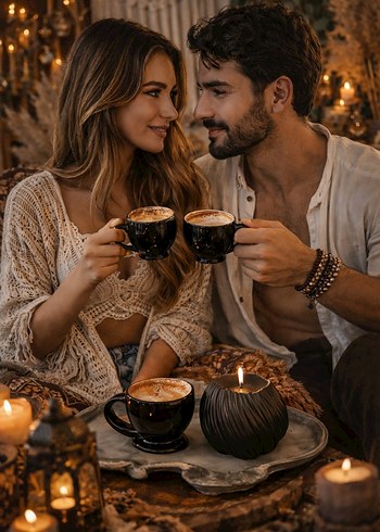 Siyah Türk Kahvesi Fincanı ve Mum Seti - Görsel 2