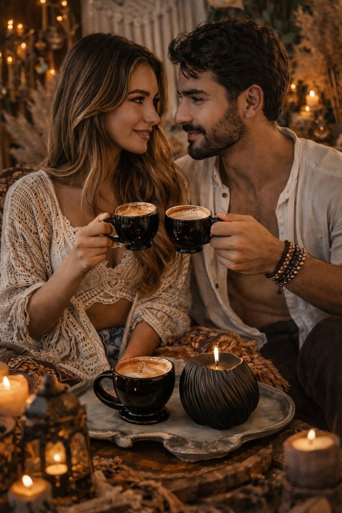 Siyah Türk Kahvesi Fincanı ve Mum Seti - Görsel 2