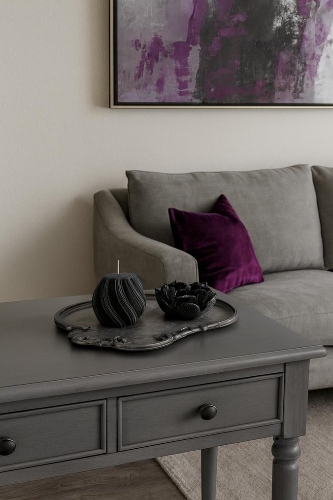 Gri Dekoratif Mum ve Mumluk Seti - Görsel 3