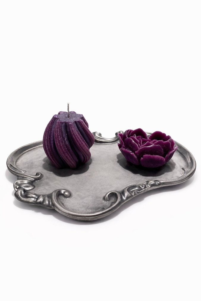Mor Dekoratif Mum ve Mumluk Seti - Görsel 2