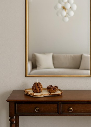 Bej Dekoratif Mum ve Mumluk Seti - Görsel 2