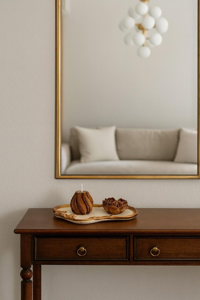 Bej Dekoratif Mum ve Mumluk Seti - Görsel 2