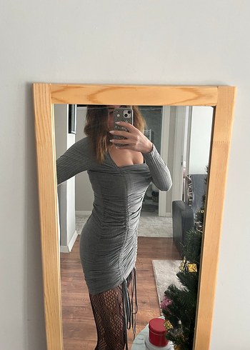 Gri Kadın Triko Midi Elbise - Görsel 9