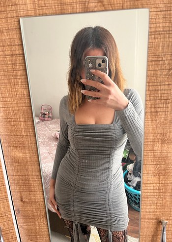 Gri Kadın Triko Midi Elbise - Görsel 8