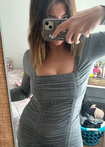 Gri Kadın Triko Midi Elbise - Görsel 6