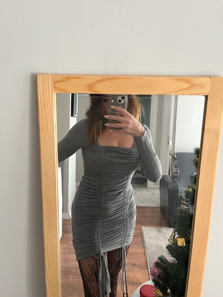 Gri Kadın Triko Midi Elbise - Görsel 3