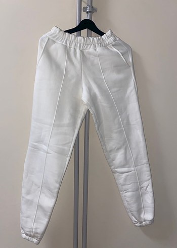 Beyaz Kadın polarlı Bol Kesim Eşofman Altı - Görsel 2