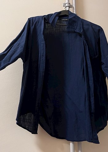 Lacivert Keten Kadın Gömlek - Görsel 3