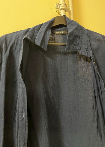 Lacivert Keten Kadın Gömlek - Görsel 4