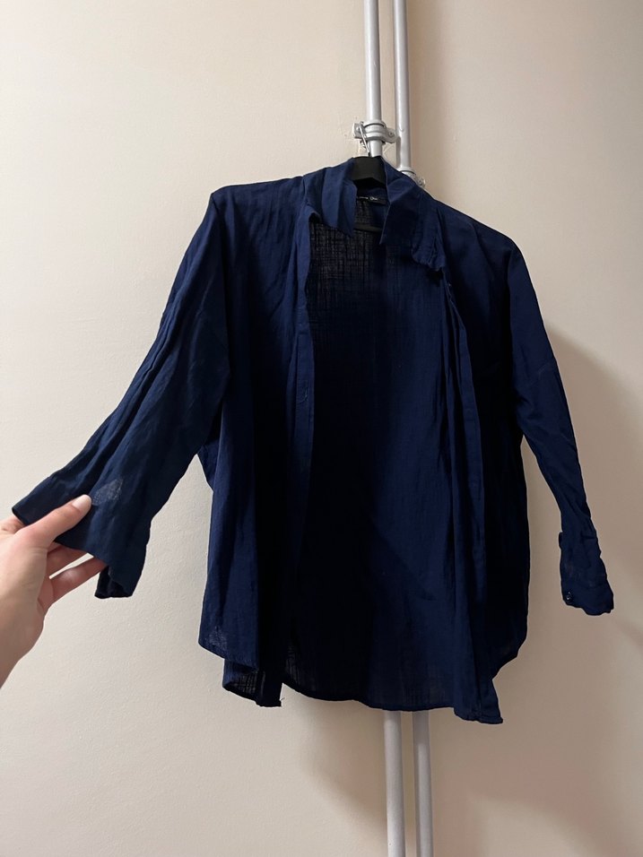 Lacivert Keten Kadın Gömlek - Görsel 2