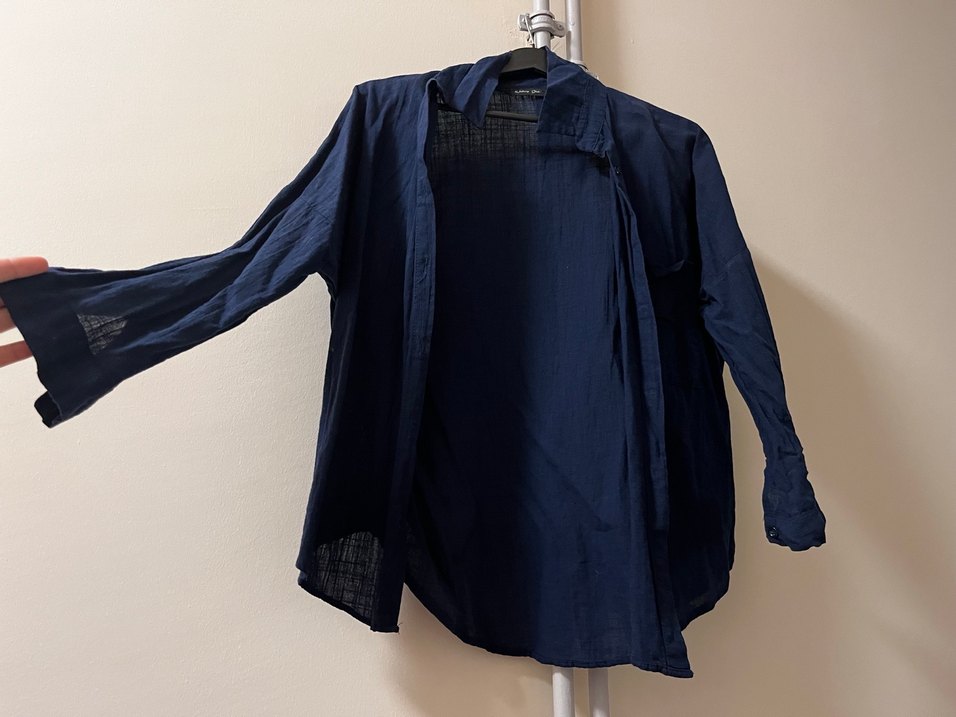 Lacivert Keten Kadın Gömlek - Görsel 3