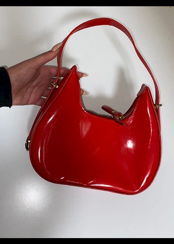 Parlak Kırmızı Deri Kadın Çanta - Görsel 2