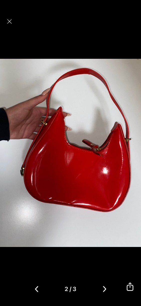 Parlak Kırmızı Deri Kadın Çanta - Görsel 2