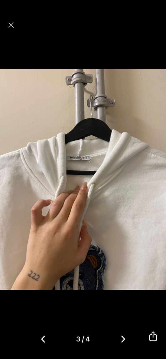 Beyaz Kapüşonlu Ayı Baskılı Sweatshirt - Görsel 2