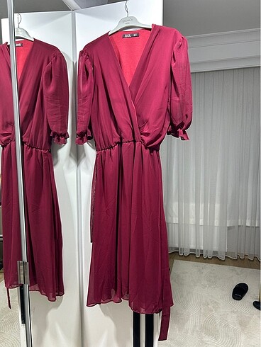 Zara Büyük beden bordo elbise