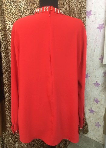 Uzun Kollu Kırmızı Renk taşlı Kadın Tunik - Görsel 5