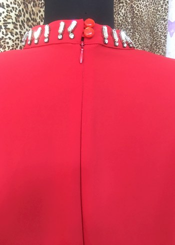 Uzun Kollu Kırmızı Renk taşlı Kadın Tunik - Görsel 6